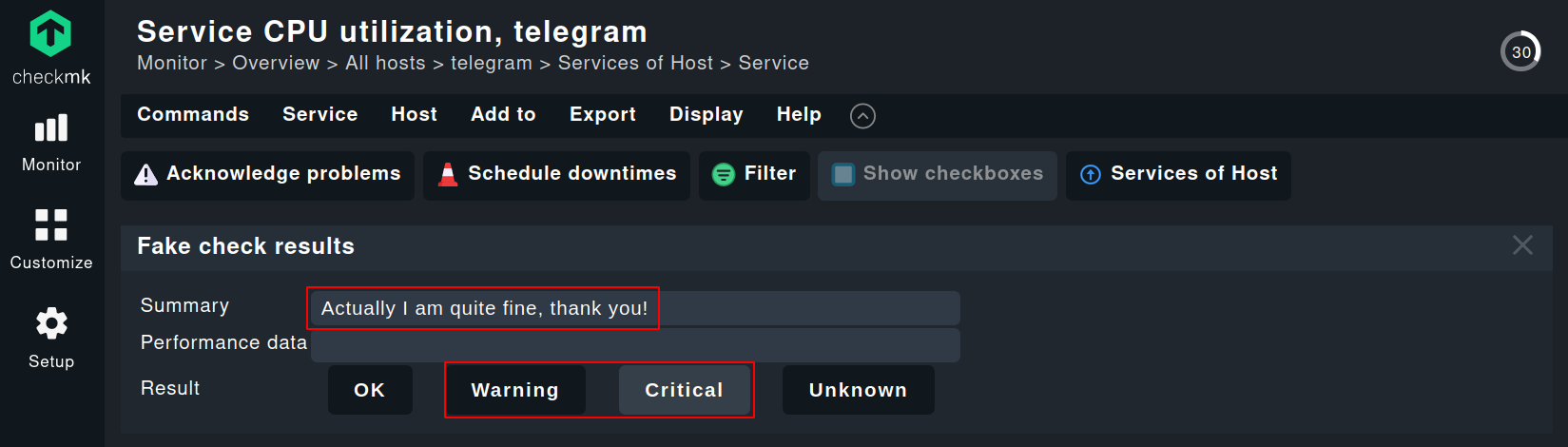 Sending a fake check result in Checkmk