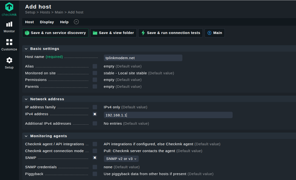 Checkmk add SNMP host Checkmk add SNMP host