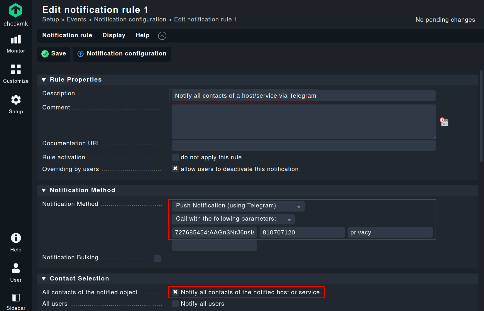 Editing the notification rule in Checkmk