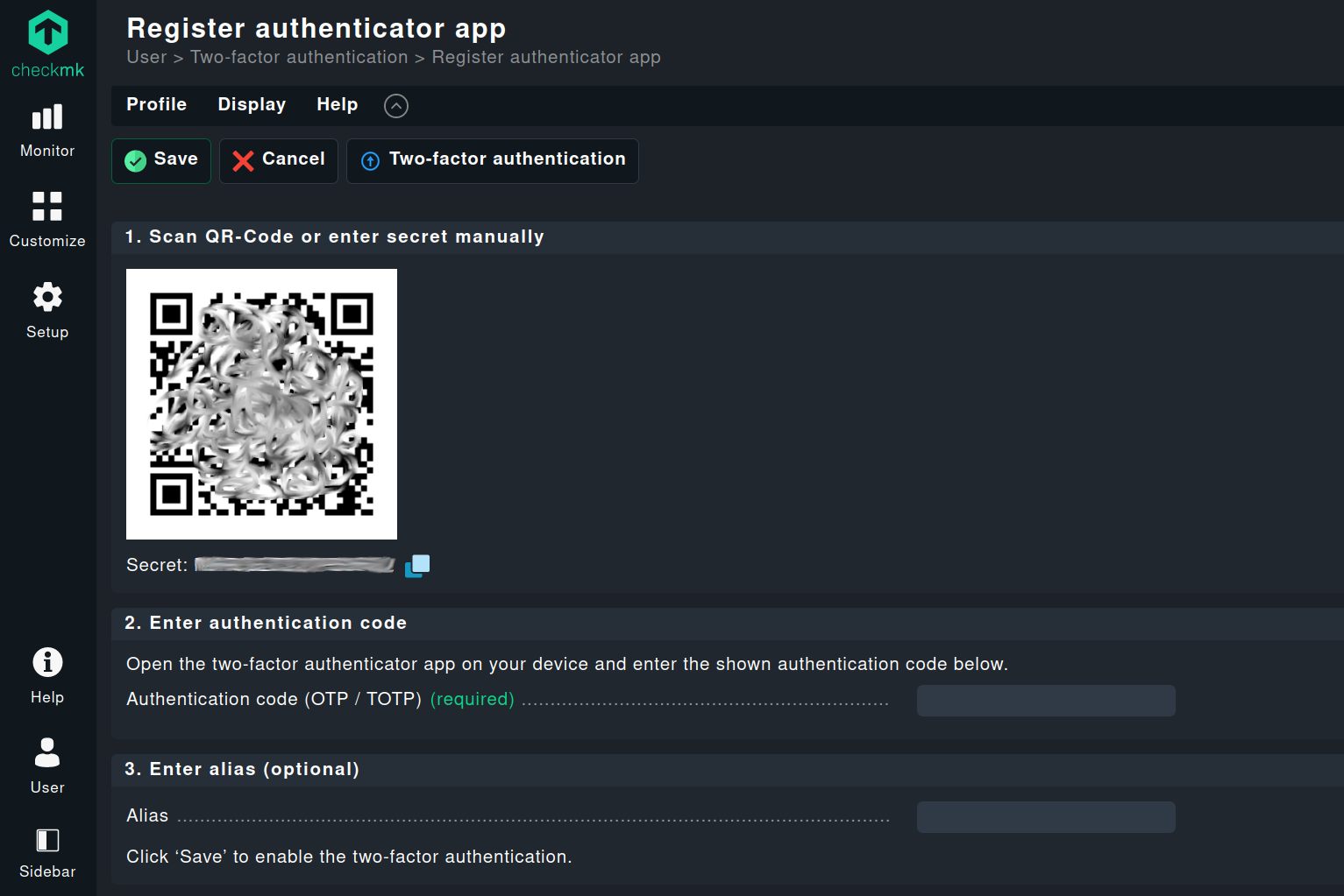 Configuration of authenticator app in Checkmk
