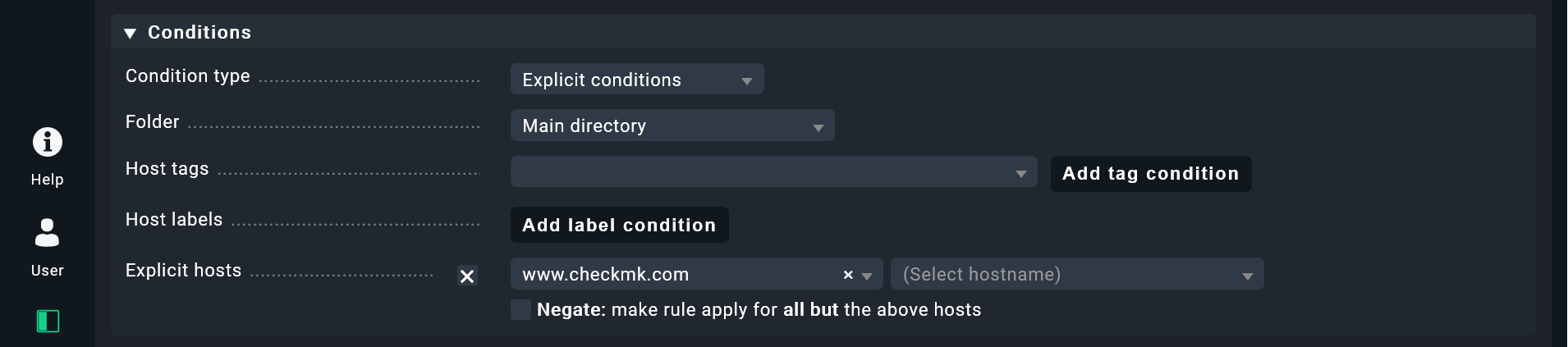 Using the option to tie a rule to an explicit host in Checkmk