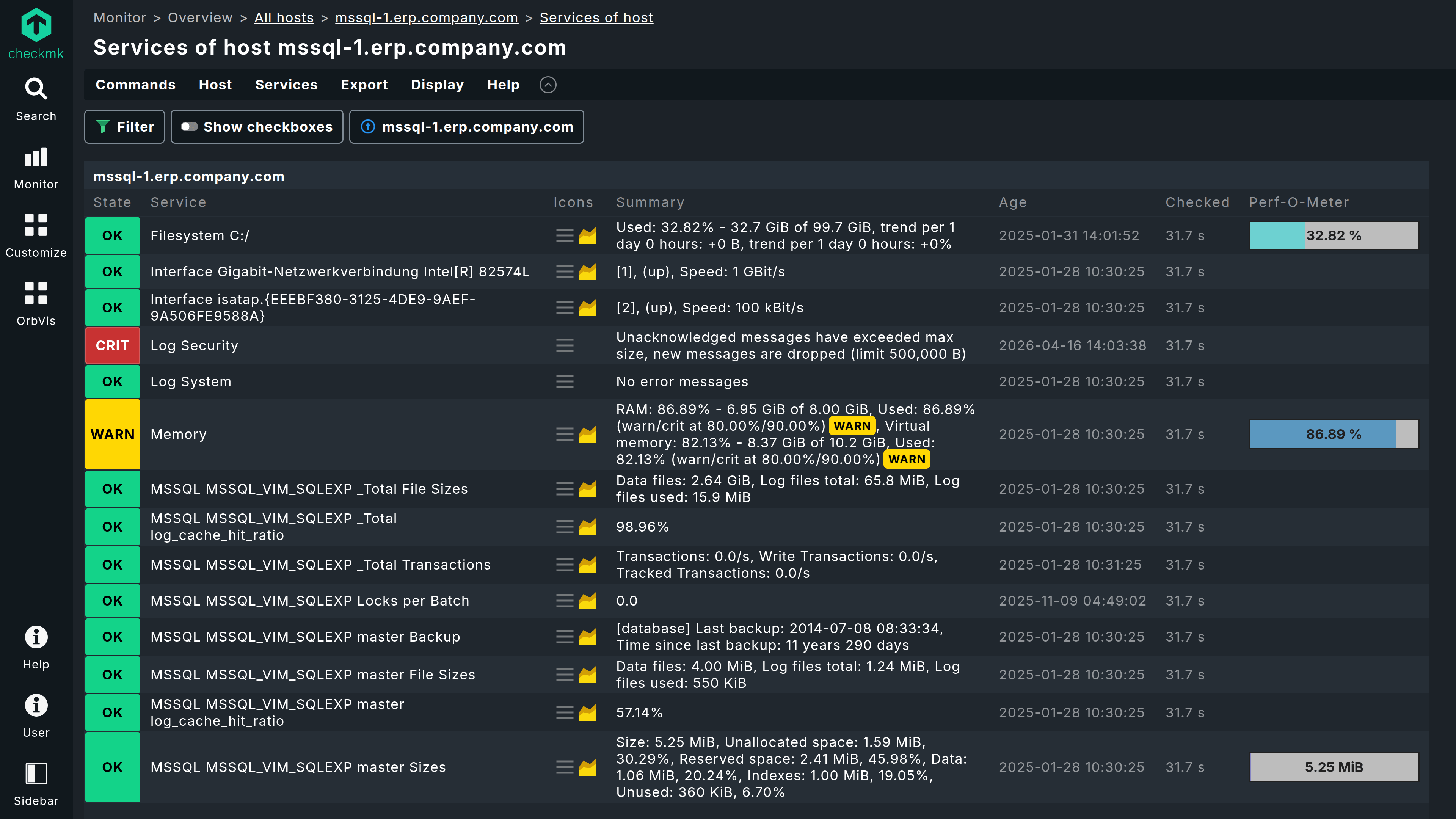 List of services of a host monitored by Checkmk