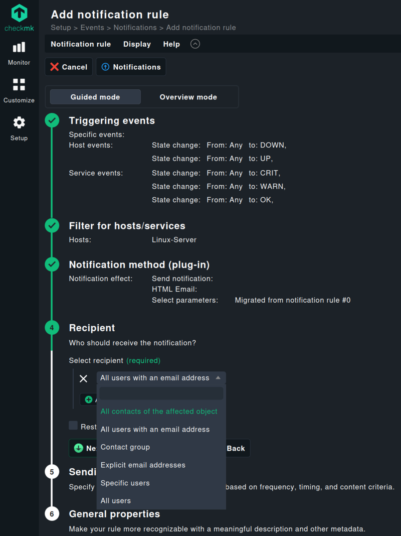 Set recipients for notifications