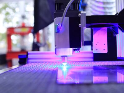 Eine Laserschneide-Maschine von Watterott bearbeitet ein Stück Metall