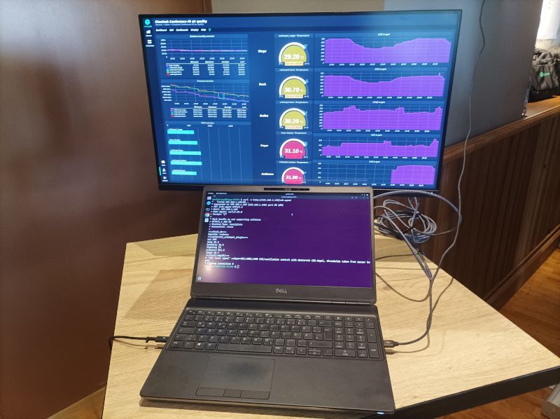 Immagine della cabina di monitoraggio della qualità dell'aria alla conferenza