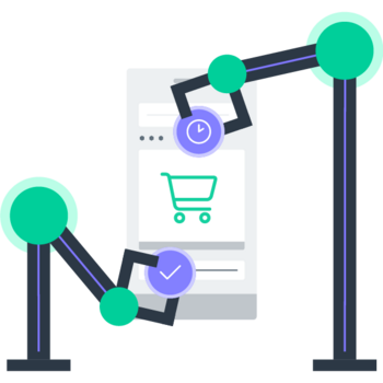 Illustration representing two robots performing synthetic tests