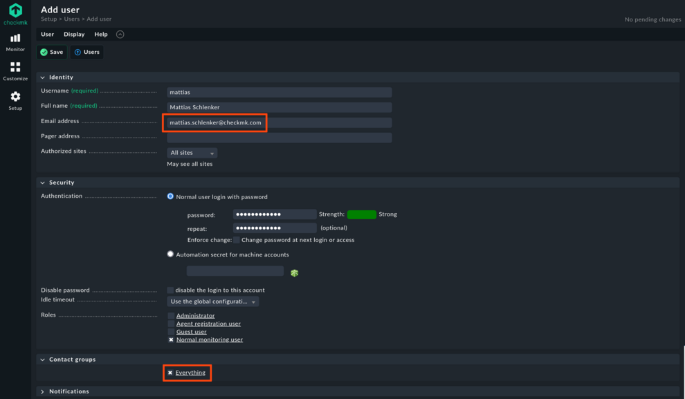 Adding a user in Checkmk
