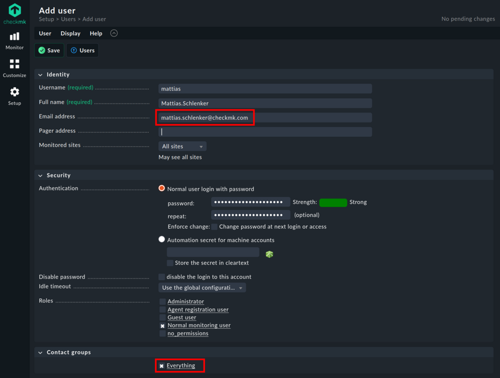 Adding a user in Checkmk