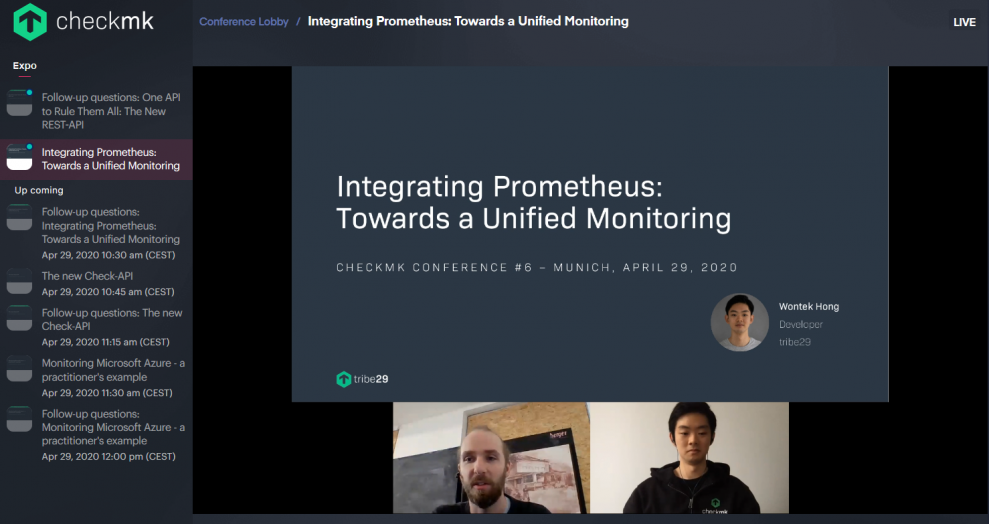Wontek (on the right) told the participants about the integration of Prometheus in Checkmk. Wontek spoke about the new integration of Prometheus.