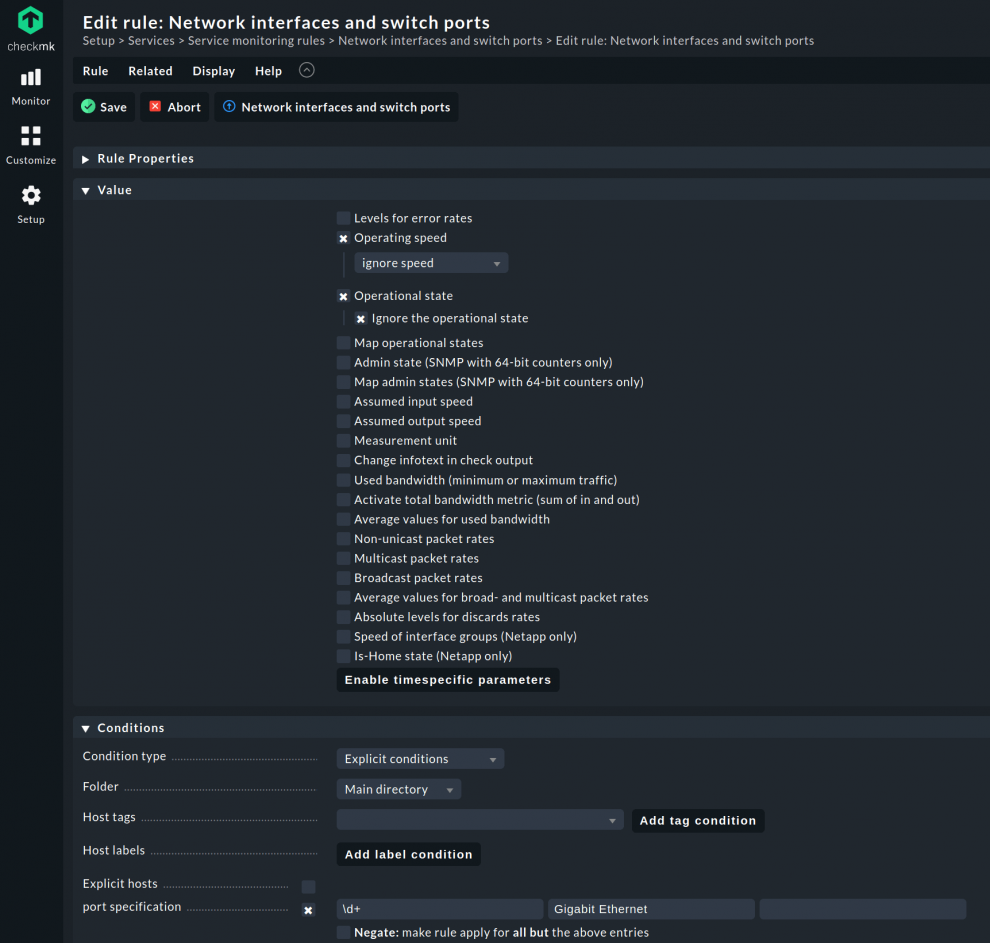 Setting up the rule for distinguishing Access Ports from VIPs in Checkmk