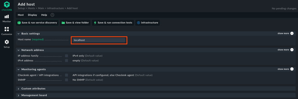 Add host menu in Checkmk