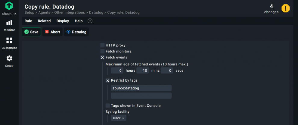 Editing the Datadog rule in Checkmk after copying it