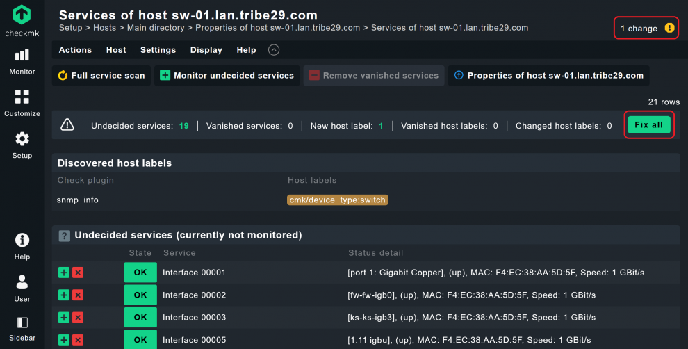 Fissa tutti i servizi per un host SNMP