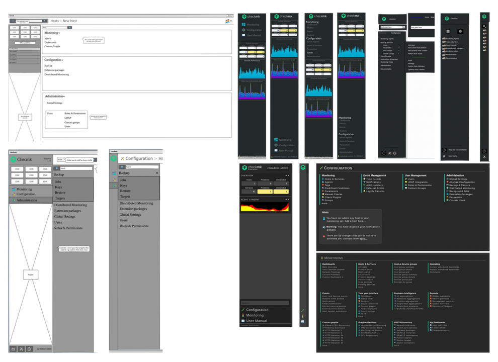 Progression of the main navigation mock-ups Development stages of the main navigation