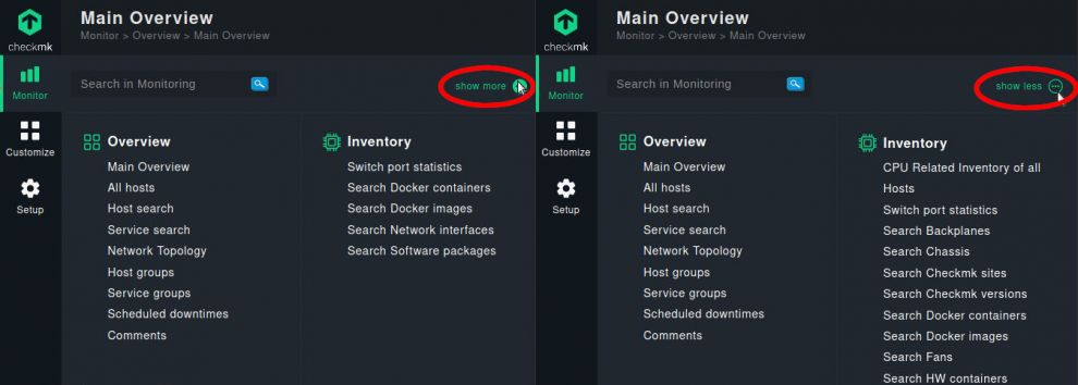Vergleich des Einsteiger- und Experten-Modus in Checkmk