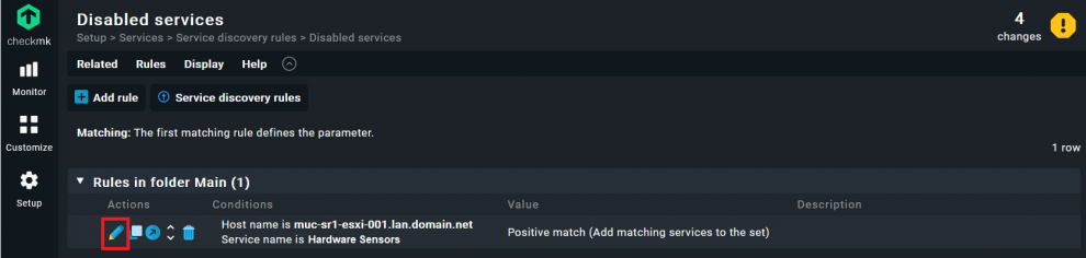 Overview of the disable service rules used in Checkmk