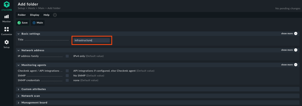 Add folder menu in Checkmk