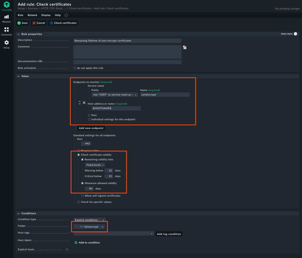 Configureation of the rule for check certificates