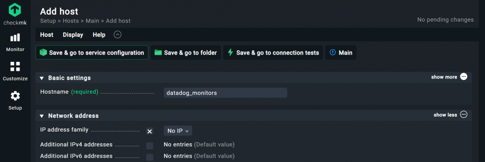Adding a host named datadog_monitors in Checkmk
