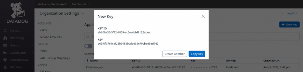showing a new key ID in Datadog