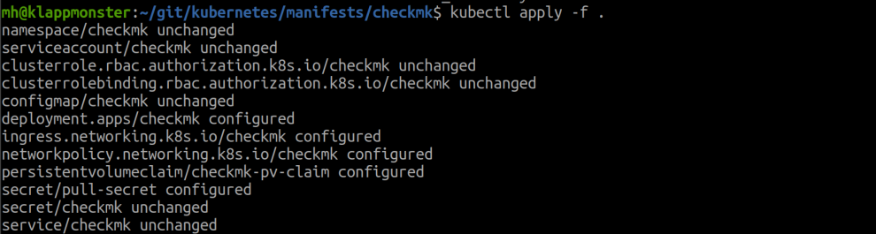 Applying the Checkmk manifests to deploy Checkmk in Kubernetes