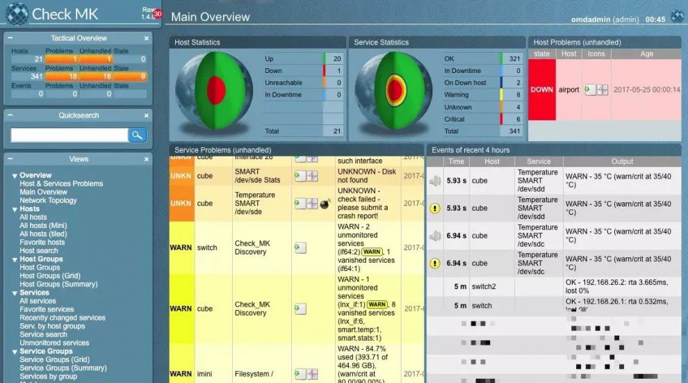 The classic Checkmk theme The main overview in Checkmk with the classic theme
