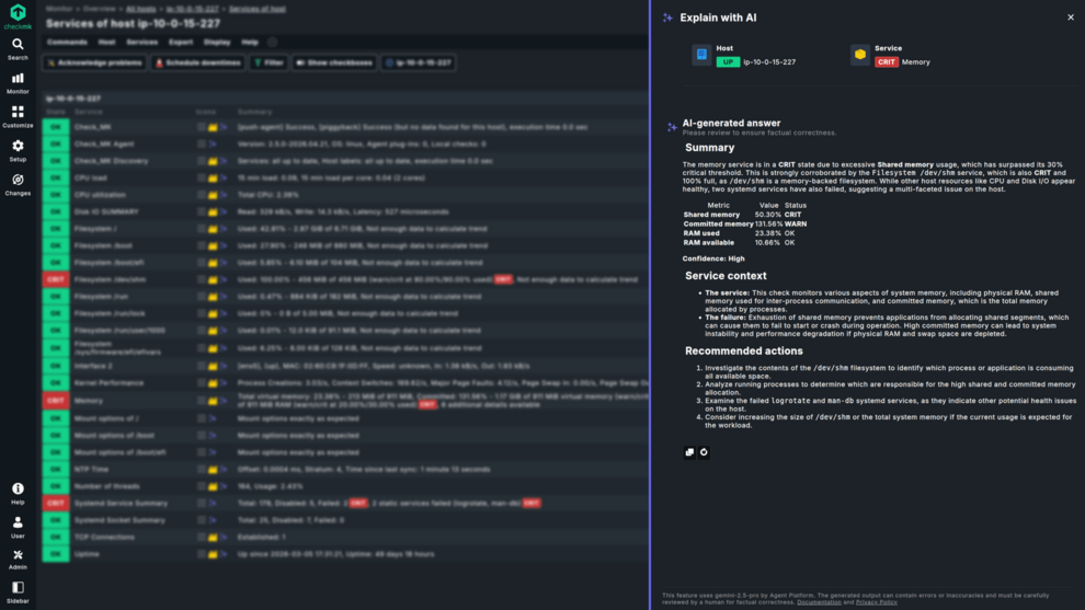 Checkmk "Explain with AI" feature