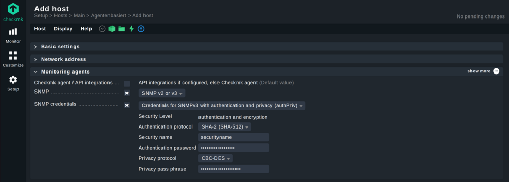 configuration of the monitoring agent for SNMP