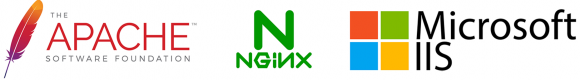 Logos von Apache, Nginx und Microsoft IIS