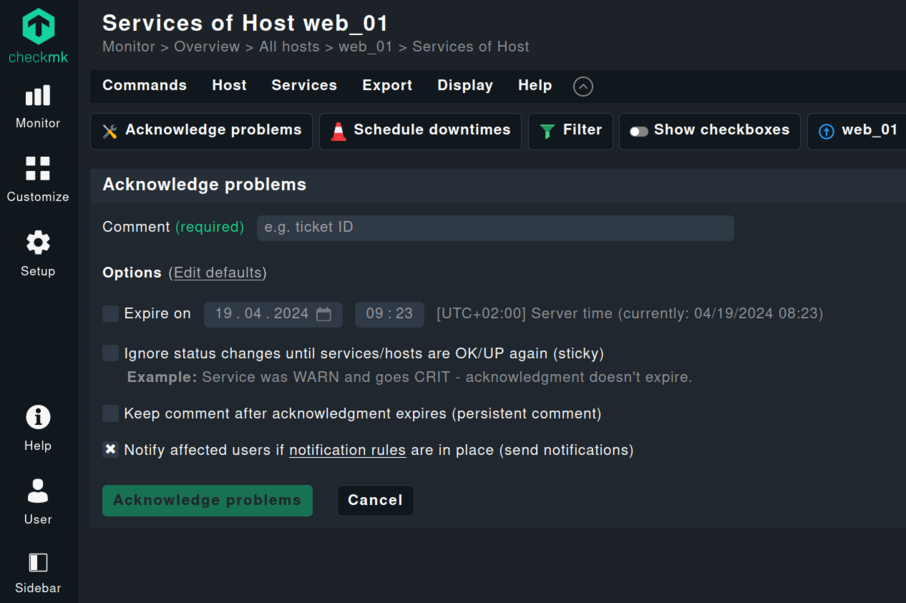 Nuova finestra di dialogo per riconoscere i problemi