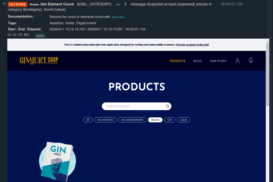 Screenshot of a failed KPI test