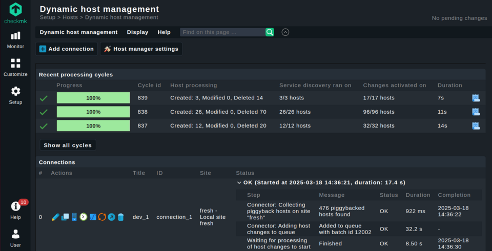 Screenshot of the dynamic host management page in Checkmk