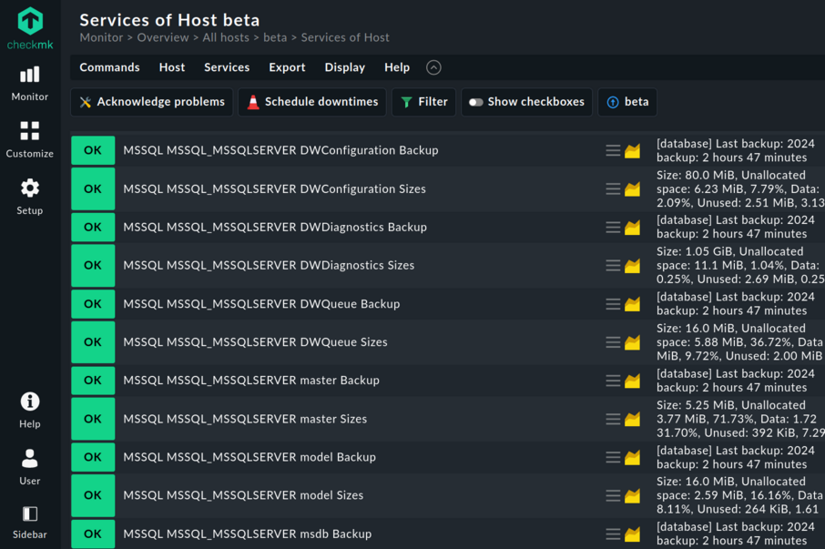 Monitoraggio dei servizi di un database MS-SQL in Checkmk